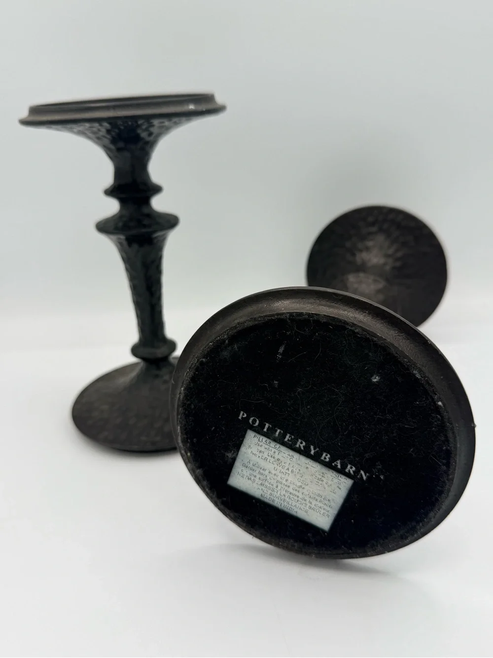 Pottery Barn Black Hammered Metal Pedestal Candle Holders, Set of 2
